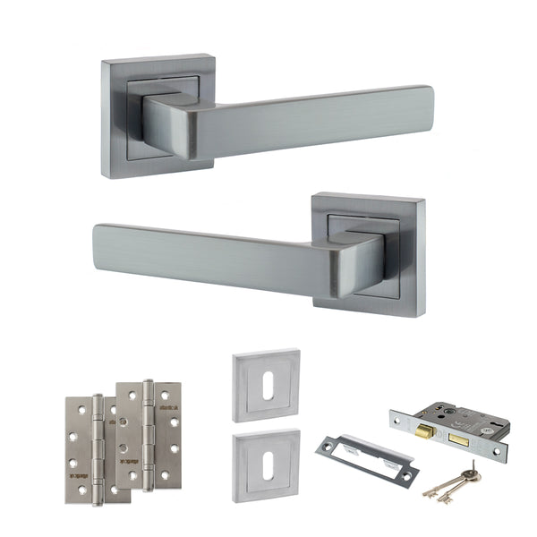 Status Montana Door Handle Pack (3 Lever Lock Set - 3" CE Sashlock, 4" Slim Knuckle Hinges x2) by Atlantic Hardware