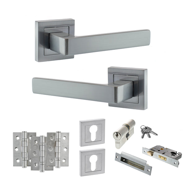 Status Montana Door Handle Pack (Euro Lock Set - 3" CE Sashlock, 3" Fire Rated Hinges x3) by Atlantic Hardware
