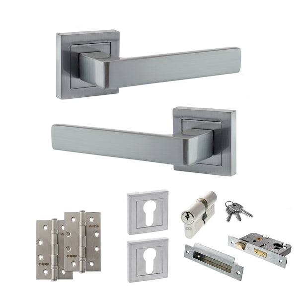 Status Montana Door Handle Pack (Euro Lock Set - 3" CE Sashlock, 4" Slim Knuckle Hinges x2) by Atlantic Hardware