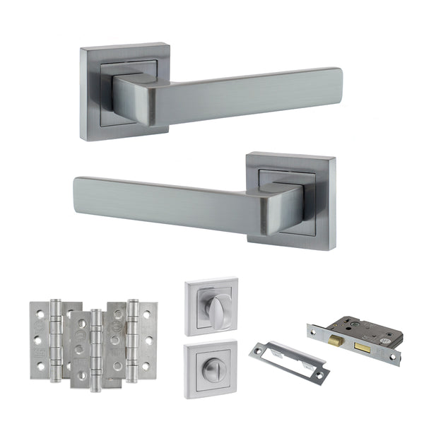 Status Montana Door Handle Pack (Bathroom Set - 2.5" CE Bathroom Lock, 3" Fire Rated Hinges x3) by Atlantic Hardware