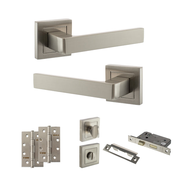 Status Montana Door Handle Pack (Bathroom Set - 3" CE Bathroom Lock, 4" Slim Knuckle Hinges x2) by Atlantic Hardware