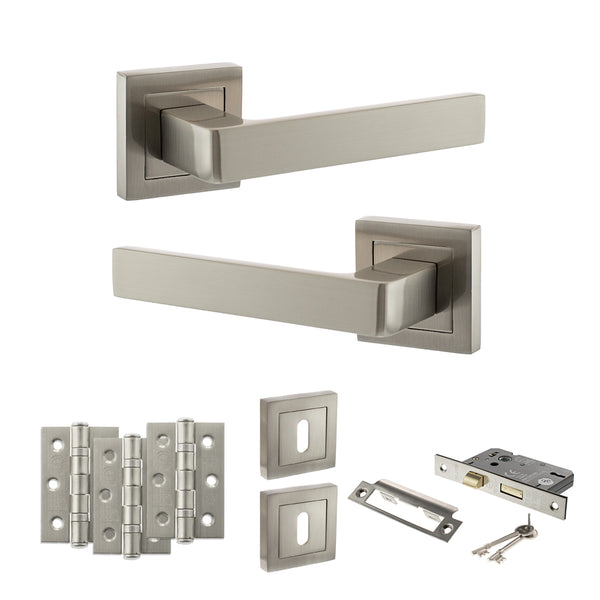 Status Montana Door Handle Pack (3 Lever Lock Set - 2.5" CE Sashlock, 3" Fire Rated Hinges x3) by Atlantic Hardware
