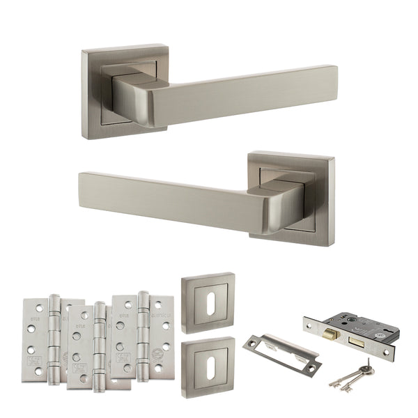Status Montana Door Handle Pack (3 Lever Lock Set - 3" CE Sashlock, 4" Fire Rated Hinges x3) by Atlantic Hardware