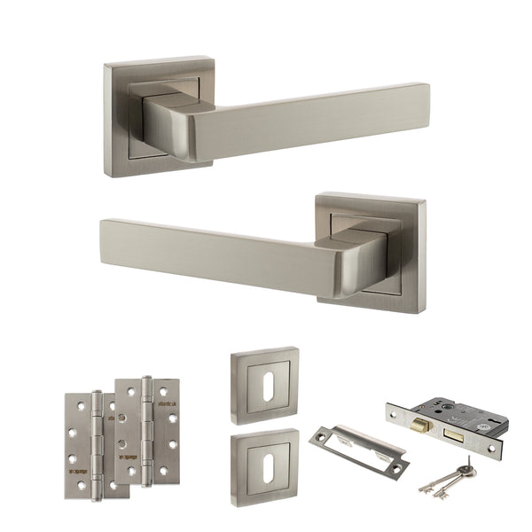 Status Montana Door Handle Pack (3 Lever Lock Set - 2.5" CE Sashlock, 4" Slim Knuckle Hinges x2) by Atlantic Hardware