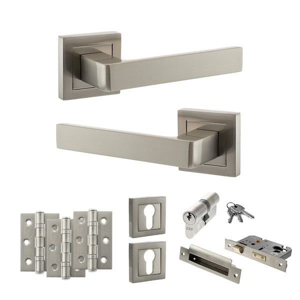 Status Montana Door Handle Pack (Euro Lock Set - 2.5" CE Sashlock, 3" Fire Rated Hinges x3) by Atlantic Hardware