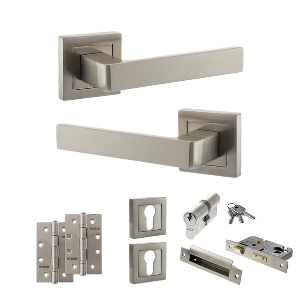 Status Montana Door Handle Pack (Euro Lock Set - 2.5" CE Sashlock, 4" Slim Knuckle Hinges x2) by Atlantic Hardware