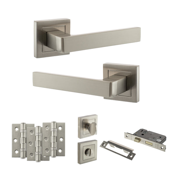 Status Montana Door Handle Pack (Bathroom Set - 2.5" CE Bathroom Lock, 3" Fire Rated Hinges x3) by Atlantic Hardware