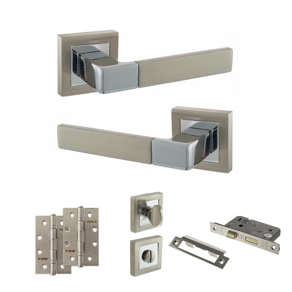 Status Montana Door Handle Pack (Bathroom Set - 3" CE Bathroom Lock, 4" Slim Knuckle Hinges x2) by Atlantic Hardware