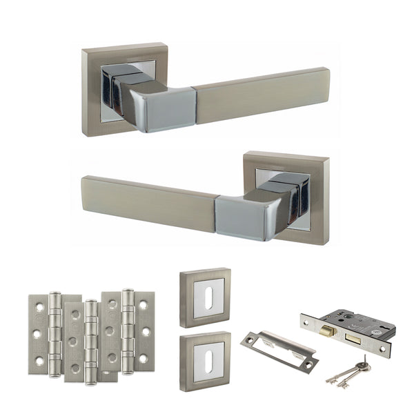 Status Montana Door Handle Pack (3 Lever Lock Set - 2.5" CE Sashlock, 3" Fire Rated Hinges x3) by Atlantic Hardware