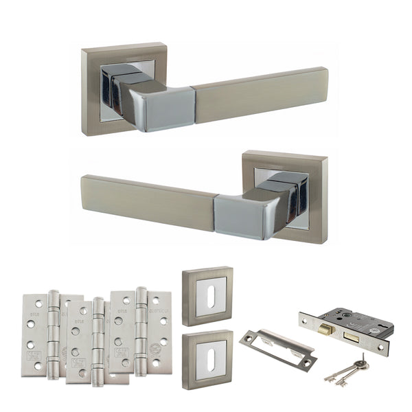 Status Montana Door Handle Pack (3 Lever Lock Set - 3" CE Sashlock, 4" Fire Rated Hinges x3) by Atlantic Hardware