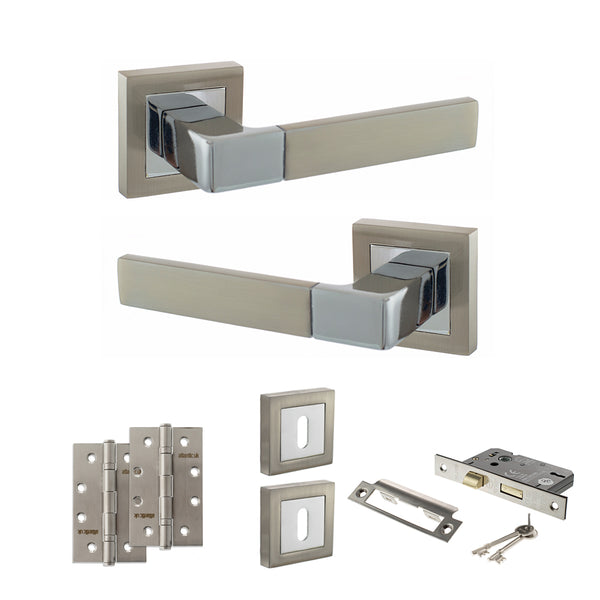 Status Montana Door Handle Pack (3 Lever Lock Set - 3" CE Sashlock, 4" Slim Knuckle Hinges x2) by Atlantic Hardware