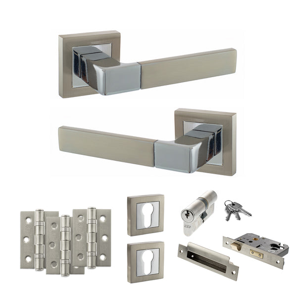 Status Montana Door Handle Pack (Euro Lock Set - 2.5" CE Sashlock, 3" Fire Rated Hinges x3) by Atlantic Hardware