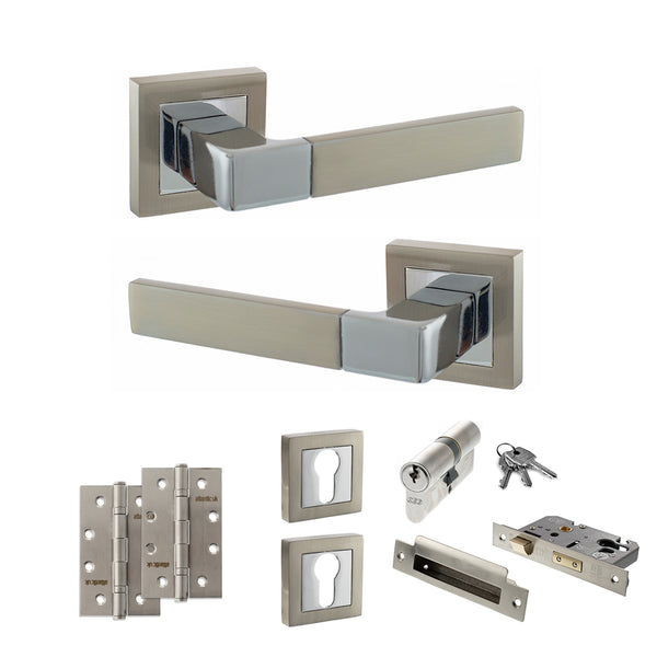 Status Montana Door Handle Pack (Euro Lock Set - 2.5" CE Sashlock, 4" Slim Knuckle Hinges x2) by Atlantic Hardware