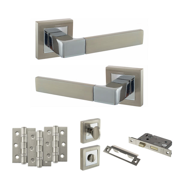 Status Montana Door Handle Pack (Bathroom Set - 3" CE Bathroom Lock, 3" Fire Rated Hinges x3) by Atlantic Hardware