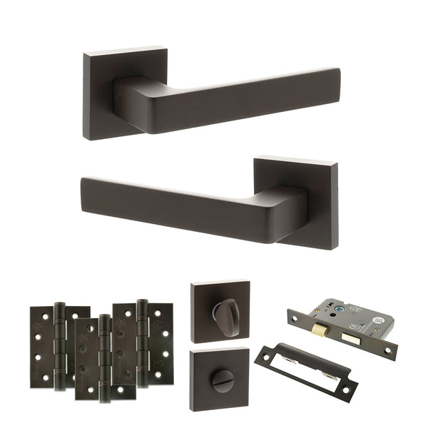 Status Montana Door Handle Pack (Bathroom Set - 2.5" CE Bathroom Lock, 4" Fire Rated Hinges x3) by Atlantic Hardware