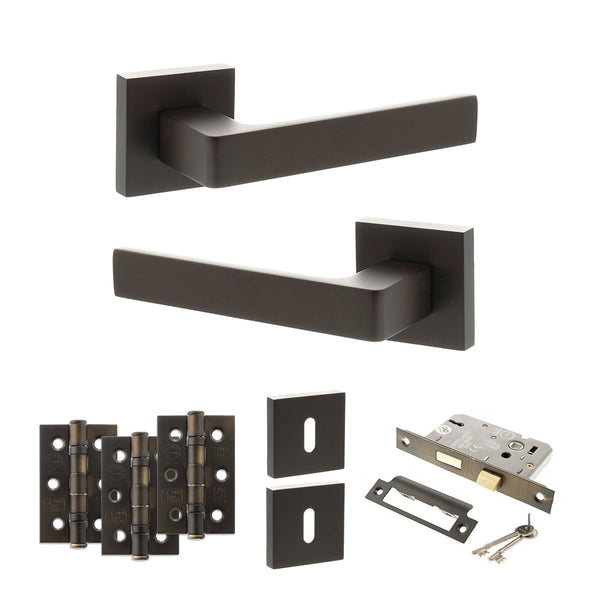 Status Montana Door Handle Pack (3 Lever Lock Set - 3" CE Sashlock, 3" Fire Rated Hinges x3) by Atlantic Hardware