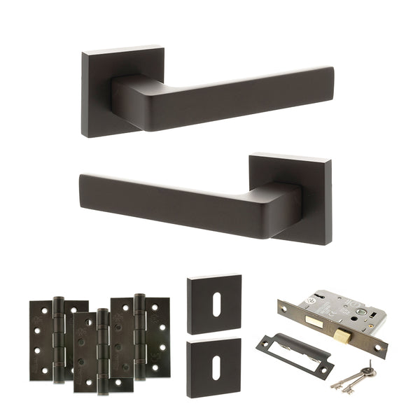 Status Montana Door Handle Pack (3 Lever Lock Set - 2.5" CE Sashlock, 4" Fire Rated Hinges x3) by Atlantic Hardware