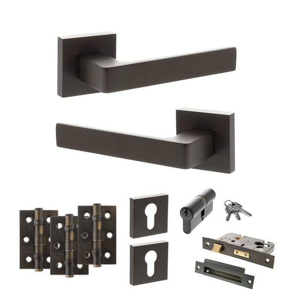 Status Montana Door Handle Pack (Euro Lock Set - 3" CE Sashlock, 3" Fire Rated Hinges x3) by Atlantic Hardware