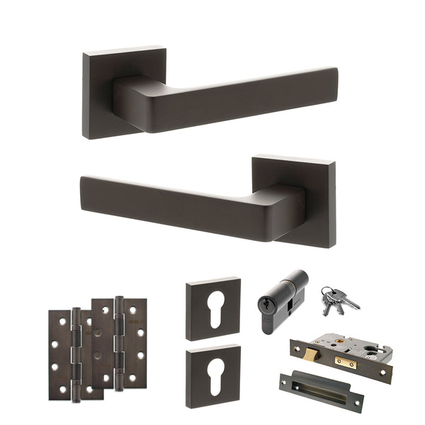 Status Montana Door Handle Pack (Euro Lock Set - 3" CE Sashlock, 4" Slim Knuckle Hinges x2) by Atlantic Hardware