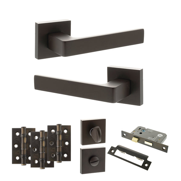 Status Montana Door Handle Pack (Bathroom Set - 2.5" CE Bathroom Lock, 3" Fire Rated Hinges x3) by Atlantic Hardware