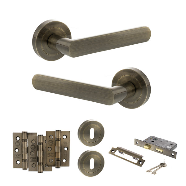 Status Carolina Door Handle Pack (3 Lever Lock Set - 3" CE Sashlock, 3" Fire Rated Hinges x3) by Atlantic Hardware