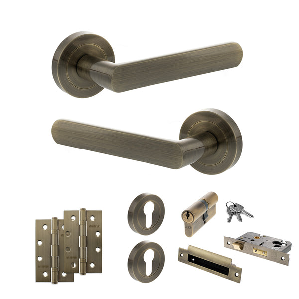 Status Carolina Door Handle Pack (Euro Lock Set - 2.5" CE Sashlock, 4" Slim Knuckle Hinges x2) by Atlantic Hardware