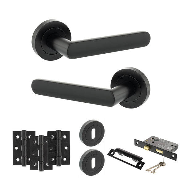 Status Carolina Door Handle Pack (3 Lever Lock Set - 3" CE Sashlock, 3" Fire Rated Hinges x3) by Atlantic Hardware