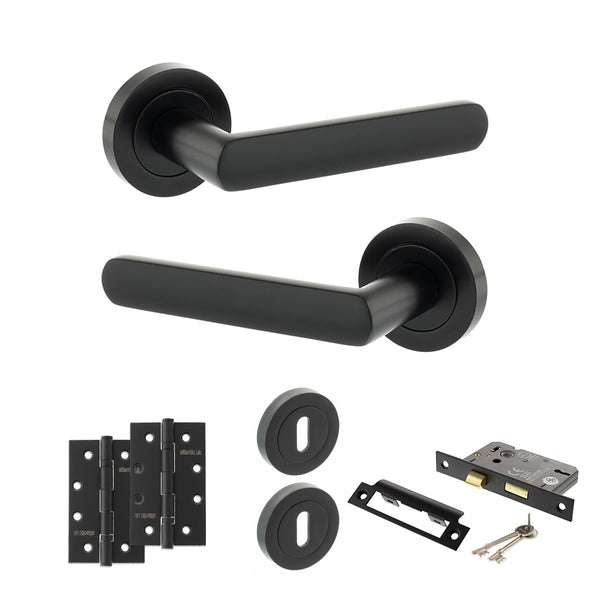 Status Carolina Door Handle Pack (3 Lever Lock Set - 3" CE Sashlock, 4" Slim Knuckle Hinges x2) by Atlantic Hardware