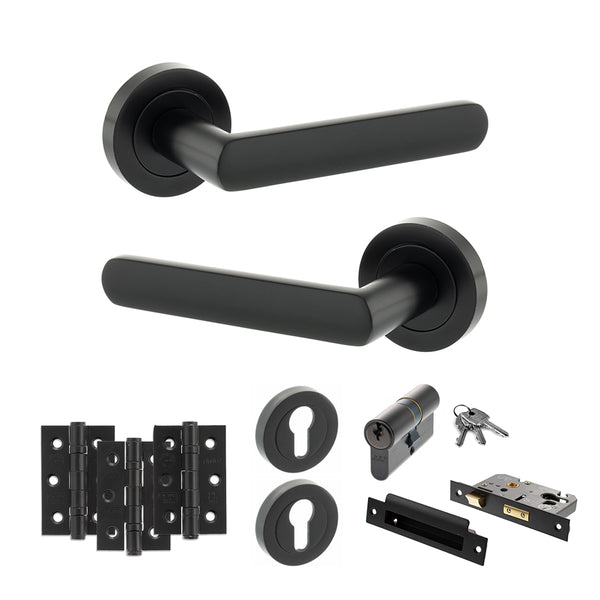 Status Carolina Door Handle Pack (Euro Lock Set - 2.5" CE Sashlock, 3" Fire Rated Hinges x3) by Atlantic Hardware