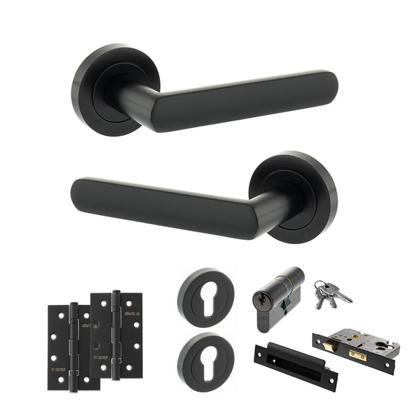 Status Carolina Door Handle Pack (Euro Lock Set - 2.5" CE Sashlock, 4" Slim Knuckle Hinges x2) by Atlantic Hardware