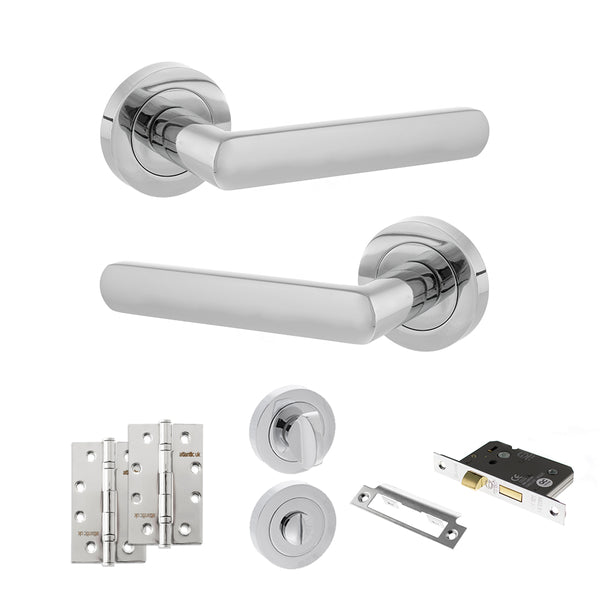 Status Carolina Door Handle Pack (Bathroom Set - 2.5" CE Bathroom Lock, 4" Slim Knuckle Hinges x2) by Atlantic Hardware
