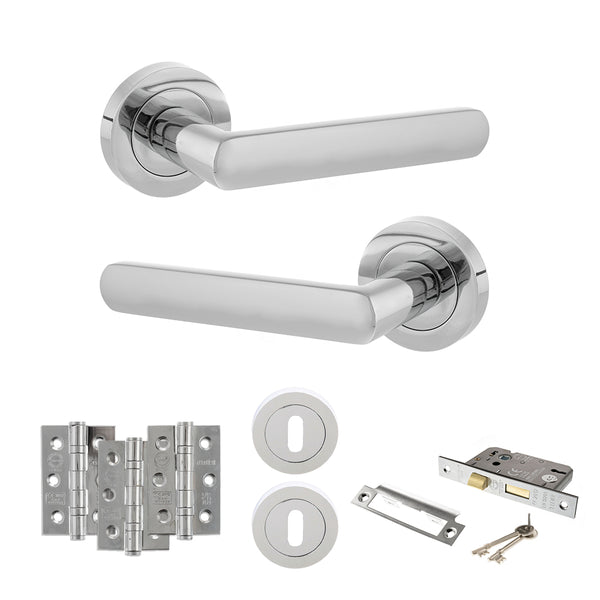 Status Carolina Door Handle Pack (3 Lever Lock Set - 2.5" CE Sashlock, 3" Fire Rated Hinges x3) by Atlantic Hardware