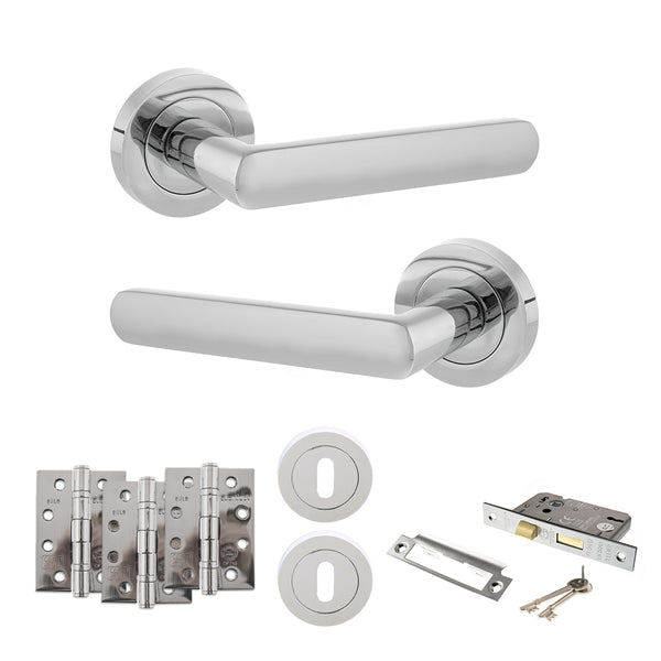 Status Carolina Door Handle Pack (3 Lever Lock Set - 3" CE Sashlock, 4" Fire Rated Hinges x3) by Atlantic Hardware