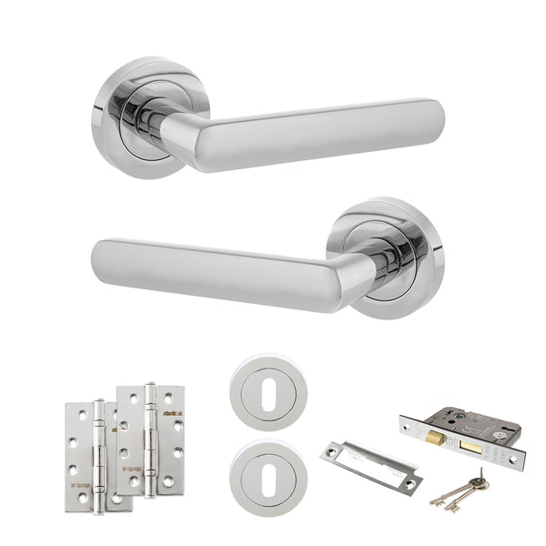 Status Carolina Door Handle Pack (3 Lever Lock Set - 3" CE Sashlock, 4" Slim Knuckle Hinges x2) by Atlantic Hardware