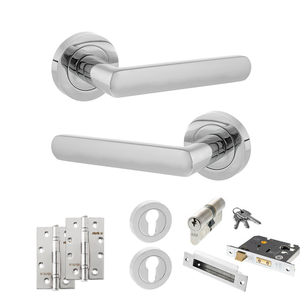 Status Carolina Door Handle Pack (Euro Lock Set - 3" CE Sashlock, 4" Slim Knuckle Hinges x2) by Atlantic Hardware