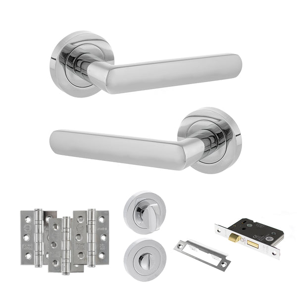 Status Carolina Door Handle Pack (Bathroom Set - 2.5" CE Bathroom Lock, 3" Fire Rated Hinges x3) by Atlantic Hardware