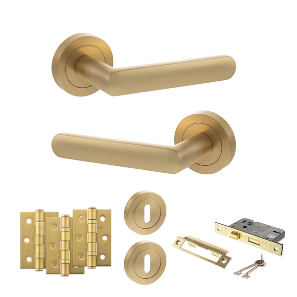 Status Carolina Door Handle Pack (3 Lever Lock Set - 2.5" CE Sashlock, 3" Fire Rated Hinges x3) by Atlantic Hardware