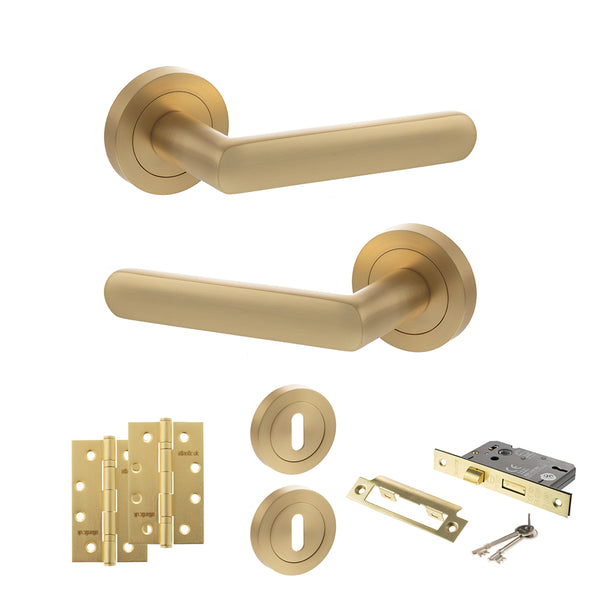 Status Carolina Door Handle Pack (3 Lever Lock Set - 3" CE Sashlock, 4" Slim Knuckle Hinges x2) by Atlantic Hardware
