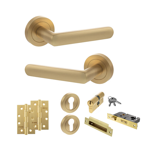 Status Carolina Door Handle Pack (Euro Lock Set - 3" CE Sashlock, 4" Slim Knuckle Hinges x2) by Atlantic Hardware