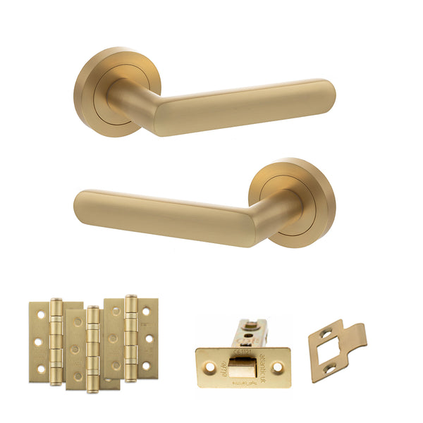 Status Carolina Door Handle Pack (Latch Set - 3" CE Latch, 3" Fire Rated Hinges x3) by Atlantic Hardware