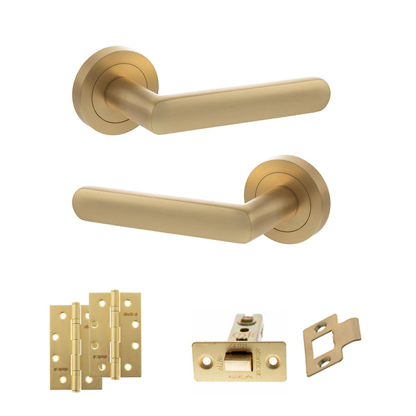 Status Carolina Door Handle Pack (Latch Set - 2.5" CE Latch, 4" Slim Knuckle Hinges x2) by Atlantic Hardware