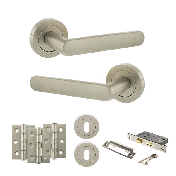 Status Carolina Door Handle Pack (3 Lever Lock Set - 2.5" CE Sashlock, 3" Fire Rated Hinges x3) by Atlantic Hardware