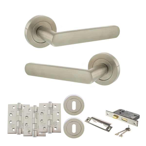 Status Carolina Door Handle Pack (3 Lever Lock Set - 3" CE Sashlock, 4" Fire Rated Hinges x3) by Atlantic Hardware