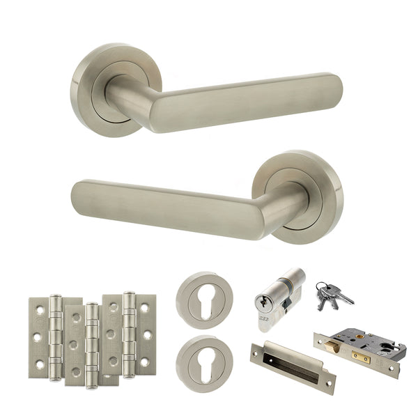 Status Carolina Door Handle Pack (Euro Lock Set - 2.5" CE Sashlock, 3" Fire Rated Hinges x3) by Atlantic Hardware