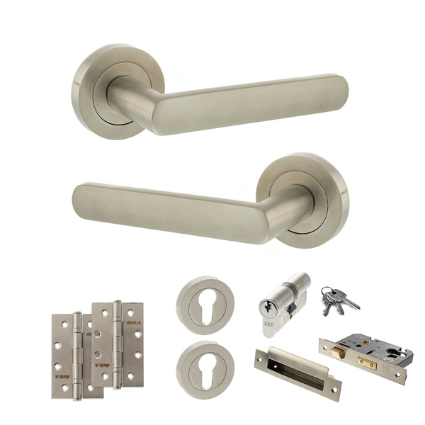 Status Carolina Door Handle Pack (Euro Lock Set - 2.5" CE Sashlock, 4" Slim Knuckle Hinges x2) by Atlantic Hardware