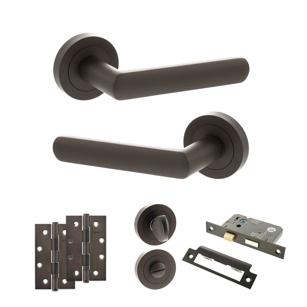 Status Carolina Door Handle Pack (Bathroom Set - 2.5" CE Bathroom Lock, 4" Slim Knuckle Hinges x2) by Atlantic Hardware
