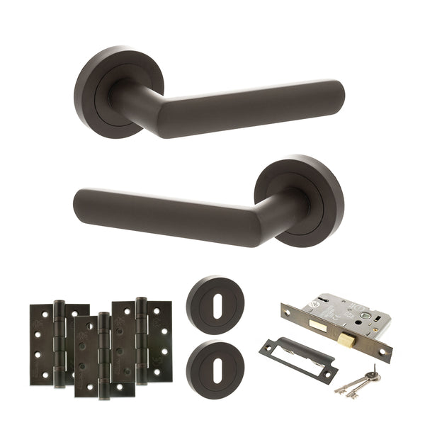 Status Carolina Door Handle Pack (3 Lever Lock Set - 3" CE Sashlock, 4" Fire Rated Hinges x3) by Atlantic Hardware
