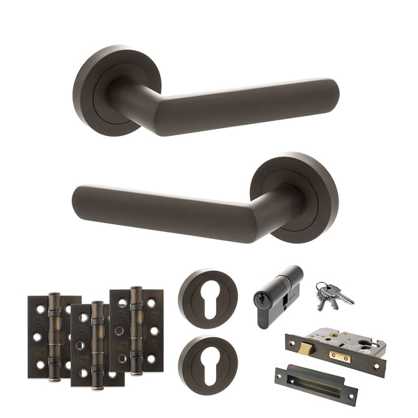 Status Carolina Door Handle Pack (Euro Lock Set - 3" CE Sashlock, 3" Fire Rated Hinges x3) by Atlantic Hardware