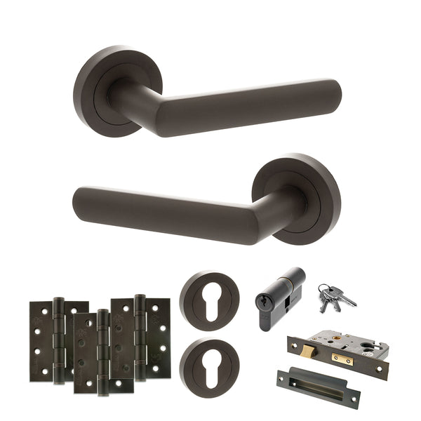 Status Carolina Door Handle Pack (Euro Lock Set - 3" CE Sashlock, 4" Fire Rated Hinges x3) by Atlantic Hardware