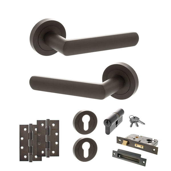 Status Carolina Door Handle Pack (Euro Lock Set - 3" CE Sashlock, 4" Slim Knuckle Hinges x2) by Atlantic Hardware
